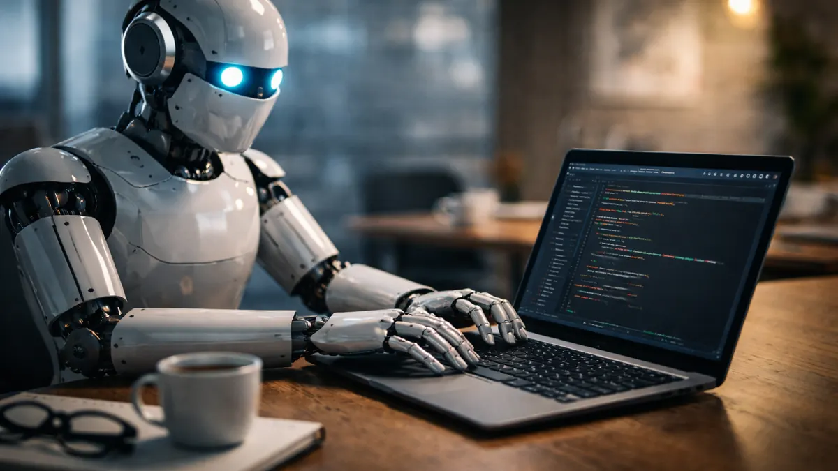 Abstract illustration of no-code AI application development with security overlay