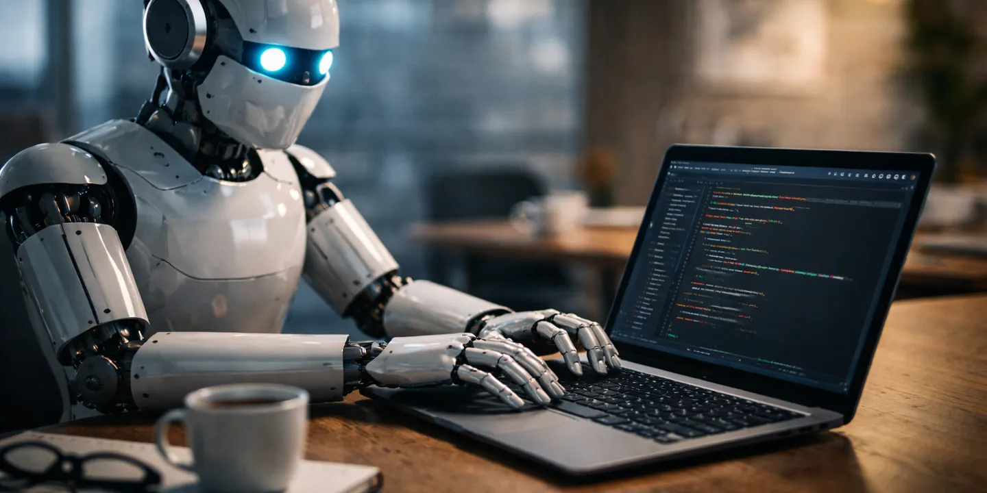 Abstract illustration of no-code AI application development with security overlay